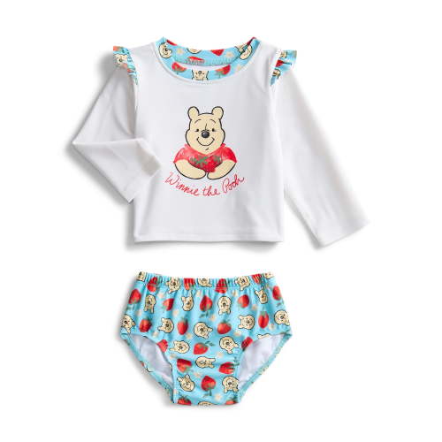 Winnie the Pooh Baby Girls Rashguard and Diaper Cover Swimsuit with UPF 50, 2-Piece, Sizes 0M-12M