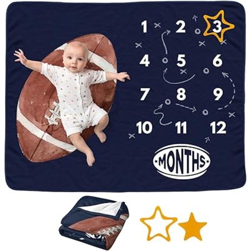Football Baby Monthly Blanket for Boys, Sport Newborn Month Blanket, Soft Flannel Photography Background Prop, Personalized Shower Gift, Football