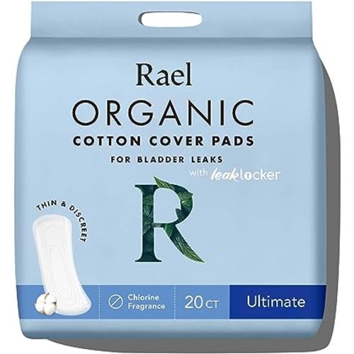 Rael Incontinence Pads for Women, Organic Cotton Cover - Postpartum Essential, Heavy Absorbency, Bladder Leak Control, 4 Layer Core with Leak Guard Technology, Long Length (Ultimate, 20 Count)
