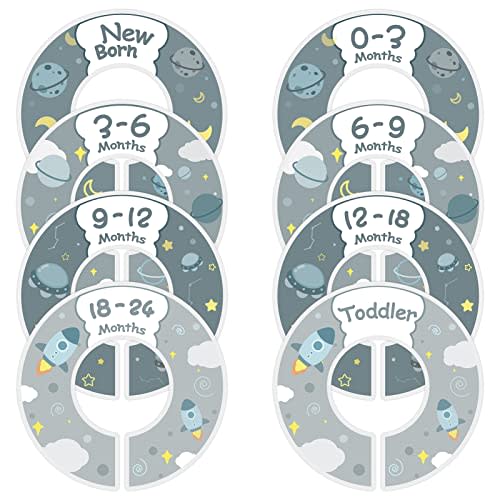 upain Baby Closet Size Dividers for Clothes Set of 8 Nursery Floral Animal Starry Sky Clothes Organizer by Size/Ages from Newborn to Toddlers Wardrobe Hanger Dividers for Unisex Baby Girls Boys