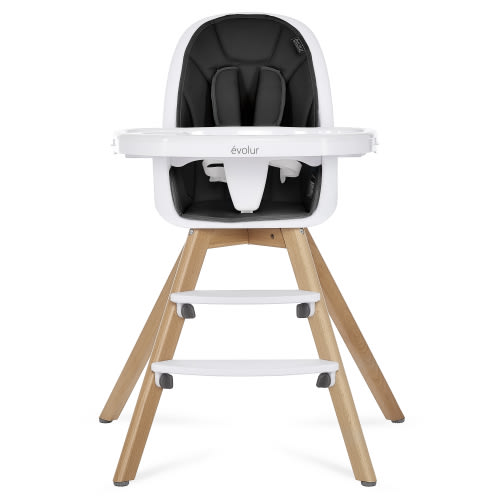 Evolur Zoodle 2 in 1 Baby High Chair in Black, Easy to Clean, Adjustable and Removable Tray, Compact and Portable Convertible High Chair for Babies and Toddlers
