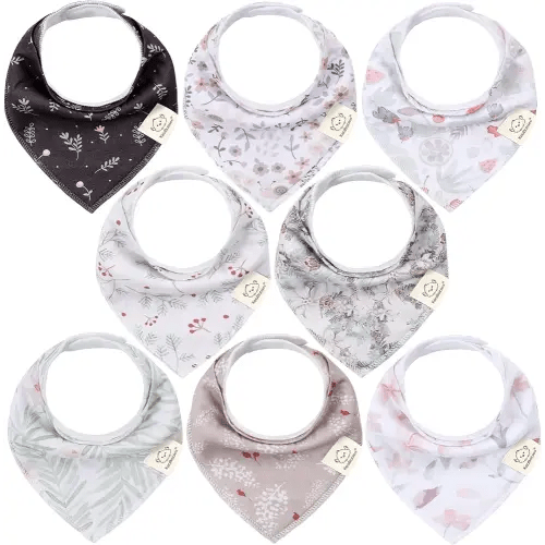 8-Pack Organic Baby Bandana Drool Bibs for Girls - Super Absorbent Baby Bibs for Baby Girls, Baby Boys, Soft Cotton Bandana Bibs, Baby Drool Bib, Teething Bibs for Infant, Toddler, Bib Girl(Bloom)