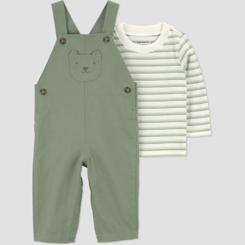 Carter's Just One You® Baby Boys' Dino Striped Long Sleeve Bodysuit and Overalls Set - Green 18M
