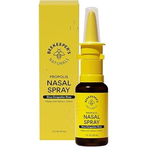 Beekeeper's Naturals Nasal Spray for Adults with Propolis, Xylitol & Saline, Clears Nasal Congestion, Moisturizes Sinus Canal, & Decongest Sinus Cavities, 1 fl oz