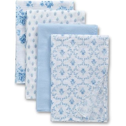 Delta Children 100% Cotton Muslin Baby Receiving Blankets for Girls and Boys – 47x47 Inches (Pack of 4), Blue Botanicals