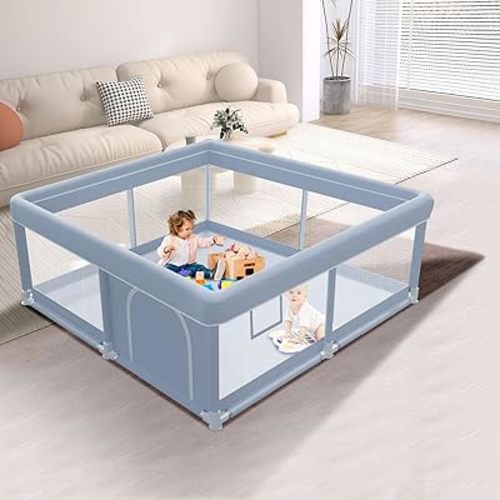50 x 50 Inch Baby Playpen, Playpen for Babies and Toddlers, Baby Play Pen Playard for Indoor & Outdoor Active Center Game Fence, with Skin-Friendly Fabric and Soft Breathable Mesh, Grey