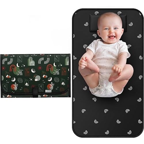 Babebay Waterproof Portable Diaper Changing Pad, Foldable Travel Changing Mat for Baby Girl Boy, Lightweight Travel Changing Station, Boho Geometric Pattern