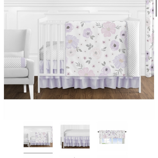 Watercolor Floral Lavender and Grey Collection 11 Piece Bumperless Crib Bedding