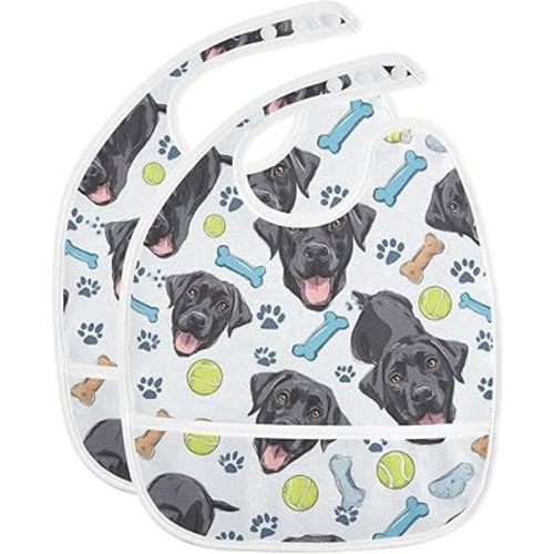 Baby Feeding Bibs Black Labrador Retriever Dogs Infant Toddler Drooling Bibs with Catcher Pocket 1 Pack