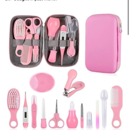 Baby Grooming Kit, Infant Safety Care Set with Hair Brush Comb Nail Clipper Nasal Aspirator,Baby Essentials Kit for Newborn Girls Boys (Pink Baby Grooming kit)