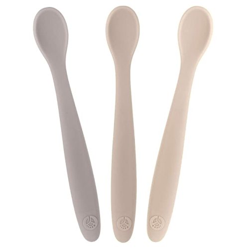 WeeSprout Silicone Baby Spoons, Set of 3 - Matte Dark Grey,Off White,Tan