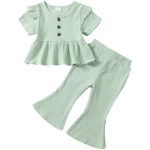 Baby Girl Clothes Toddler Girl Cotton Outfit Rib Long Sleeve Shirt Top Solid Pants Infant Girls Set