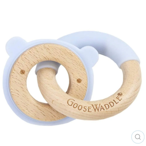 Blue Bear Silicone + Wood Double Teether - Goosewaddle® | Newborn Baby Blankets Toys Teethers Bibs & More