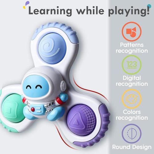 ALASOU 3PCS Pop Suction Cup Rotating Toys for 1 Year Old Boy Girl|Novelty Rotating Tops Toddler Toys Age 1-2|Sensory Baby Bath Toy for Toddlers 1-3|12 18 Months Boy Birthday Gift for Infant