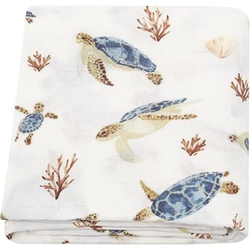 LifeTree Baby Swaddle Blanket, 70% Viscose from Bamboo and 30% Cotton Muslin Swaddles Blankets Boys Girls, Sea Turtle Swaddling Blanket Neutral for Newborn, Super Soft Large 47" x 47"