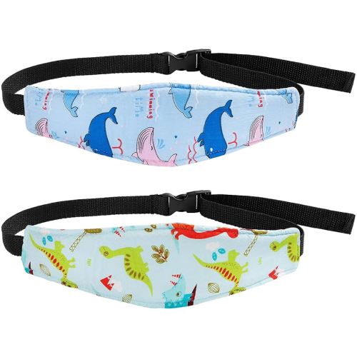 HESTYA 2 Pieces Baby Carseat Head Support Band Strap Headrest Stroller Seat Sleeping Headrest Neck Relief Head Strap Headband for Kids Children Toddler Infant(Dinosaur and Dolphin)