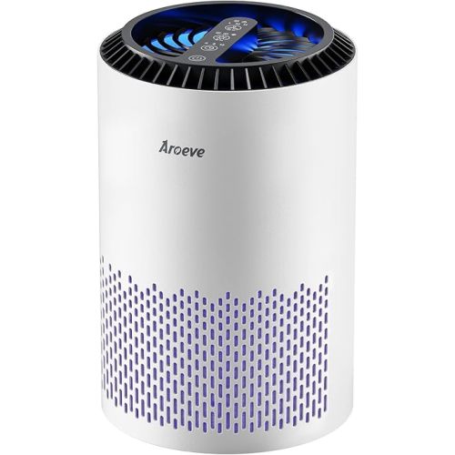 AROEVE Air Purifiers for Bedroom Home, Air Purifier For Smoke Pollen Dander Hair Smell Air Cleaner with Sleep Mode Speed Control For Bedroom Office, MK01- White(Available for California)