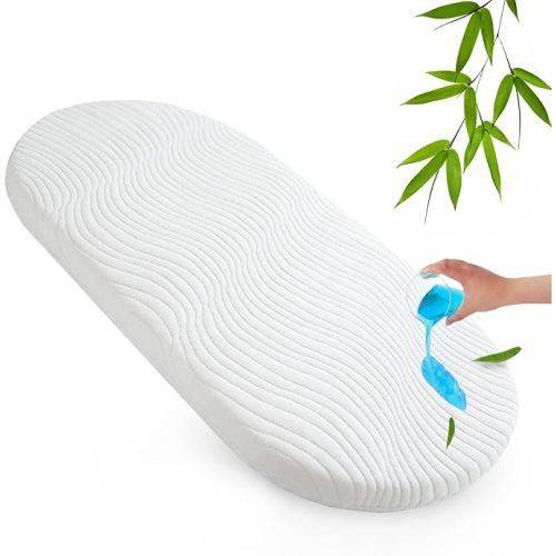 Baby Bassinet Mattress Pad 15" x 30"x 0.8", Waterproof Oval Replacement Pad with Removable & Washable Mattress Cover
