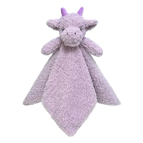 Doindute Baby Purple Dragon Soft Stuffed Animal Security Blanket, Plush Dinosaur Character Lovey Blanket, Baby Shower/Nursery Gift, Newborn Infant Toddler Snuggle Blankie for Boys Girls, 14 Inches