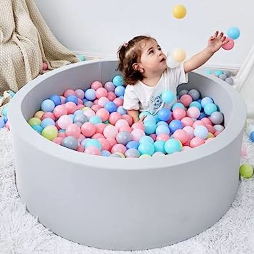 Foam Ball Pit for Toddlers, Baby Playpen Memory Soft Round Ball Pits 35.4” x 11.8”, Ideal Gift for Babies Infants Indoor and Outdoor Game- (Balls NOT Included) (Light Grey)
