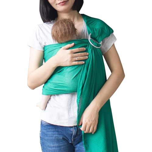 Baby Water Ring Sling Carrier | Lightweight Breathable Mesh Baby Wrap for Infant, Newborn, Kids and Toddlers | Perfect for Summer, Swimming, Pool, Beach | Great for Dad Too Green