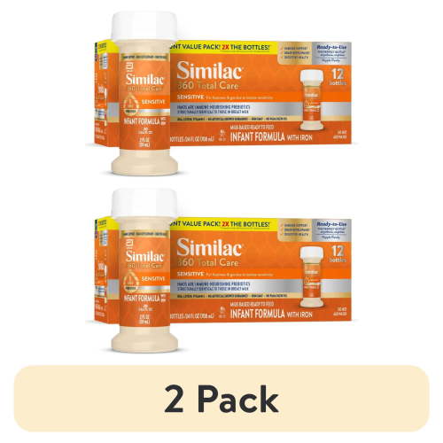(2 pack) Similac 360 Total Care Sensitive Ready-to-Feed Baby Formula, Has 5 HMO Prebiotics, 2-fl-oz Bottle, Pack of 12