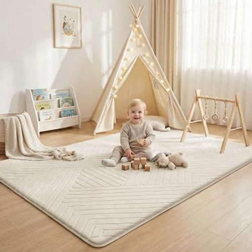 Baby Play Mat for Floor 1.3" Thick Foam Padded Area Rug 59"x 79" (Ivory)