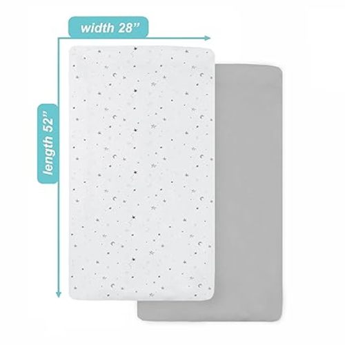 American Baby Company 2 Pack 100% Natural Cotton Fitted Crib Sheets 52" x 28" - Soft, Breathable, Hypoallergenic & Gentle Toddler Bed Sheets, Gray Stars and Gray, Neutral for Boys & Girls