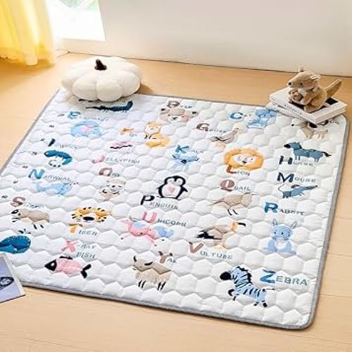 Baby Play Mats for Floor, 71"x59" Extra Thicker Large Soft Cushioning Foam Playmats for Babies, Toddlers, Non Slip Foldable Washable Play Mat for Playpen & Floor (Animals & Letters)