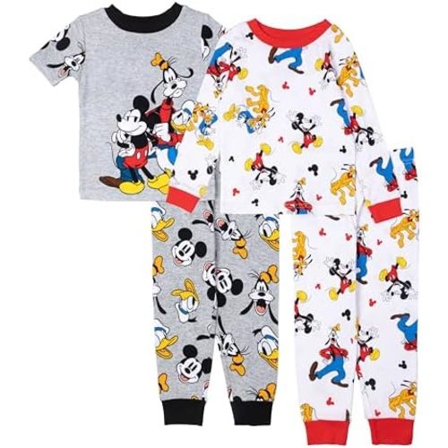 Disney Boys' 4-Piece Snug-fit Cotton Pajama Set, Soft & Cute for Kids