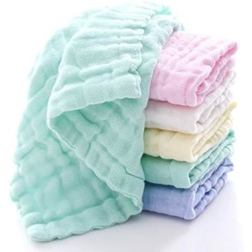 Muslin Baby Washcloths – 6 Pack Organic Cotton Face Towels for Newborns – Ultra-Soft, Reusable & Absorbent – Gentle on Sensitive Skin – Unisex Baby Gift Set