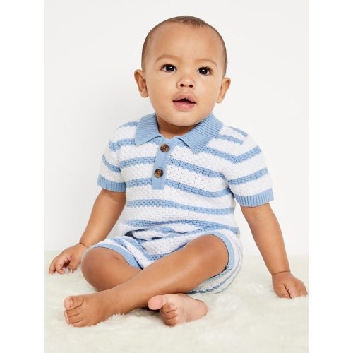 Collared Sweater-Knit Henley One-Piece Romper for Baby