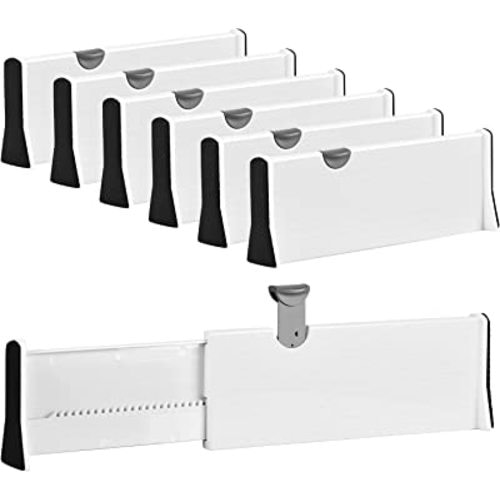 JONYJ Drawer Dividers Organizer 6 Pack, Adjustable Separators 4" High Expandable from 11-17" for Bedroom, Bathroom, Closet, Clothing, Office, Strong Secure Hold, Foam Ends, Locks in Place