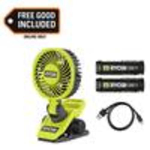 RYOBI USB Lithium Clamp Fan Kit with 2.0 Ah USB Lithium Battery, Charging Cable, and FREE USB Lithium 3.0 Ah Battery FVF51K-FVB03