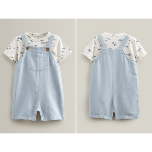 Cotton Bodysuit & Shortalls Set