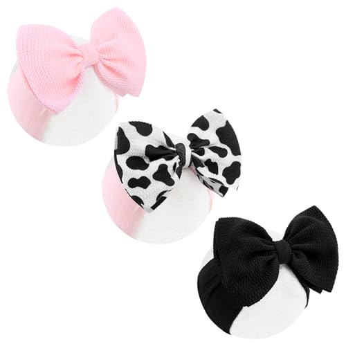 Lanmerry Moo Cow Print 6’’ Hair Bows for Girls Cowgirl Accessories Newborn Infant Toddler Baby Girl Headbands Black & Pink Bow Baby Wrap