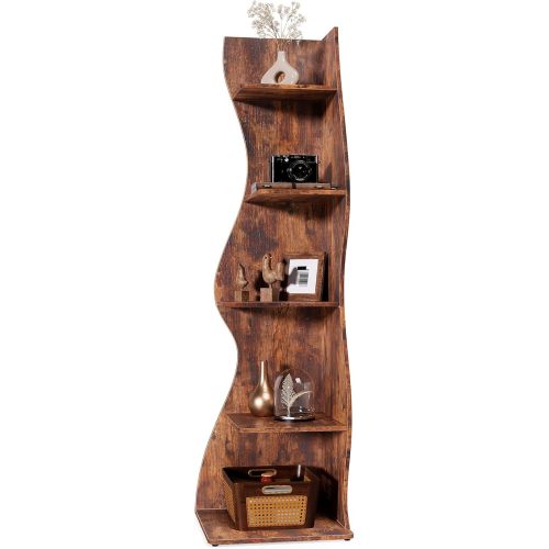 LITTLE TREE Small Corner Shelf, Modern 5-Tier Wall Corner Bookshelf, Stylish Bookcase Storage Rack for Small Space, Living Room, Bedroom