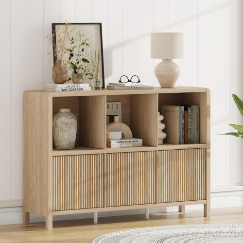 Ebern Designs Farmhouse 6 Cube Bookshelf With 3 Doors, Wood Bookcase With Storage, Horizontal Cubby Organizer Shelf For Living Room, Office, Bedroom & Reviews | Wayfair