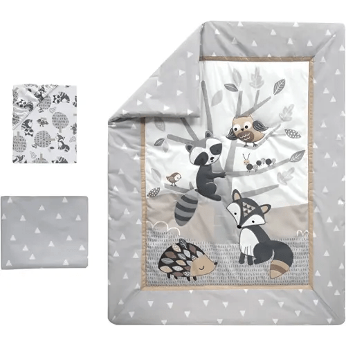 Bedtime Originals Little Rascals Forest Animals 3 Piece Crib Bedding Set, Gray/White