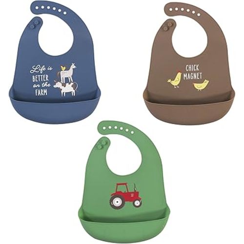 Hudson Baby Unisex Baby Silicone Bibs, Tractor, One Size