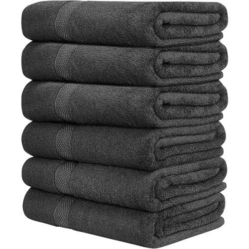 Hotel & Spa 100% Cotton Bath Towels Pack of 6, Ultra Soft, Quick Dry, Lightweight, Highly Absorbent, Perfect for Shower, Spa, Gym, Pool, Hotel, Resort & Daily Use (Grey - 24x48 Inches)
