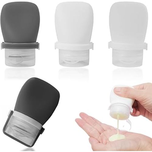 1oz Silicone Travel Bottles for Toiletries (4-Pack), TSA Approved Leakproof Toiletry Bottles with Locking Lid, Refillable Travel Size Containers for Shampoo, Body Wash, Camping & Trips