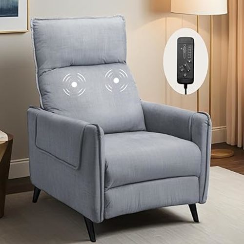 FLEXISPOT XC4 Recliner Chair for Adults, Massage Fabric Small Reclining Chair Home Theater Seating with Extended Footrest, Adjustable Modern Single Sofa for Living Room,Bedroom (Blue-Gray)