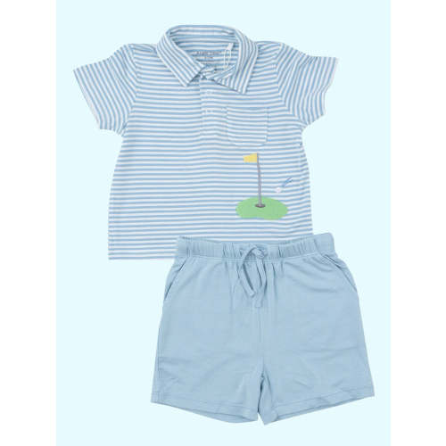 Golf Polo Shirt & Short Set, Dream Blue Stripe