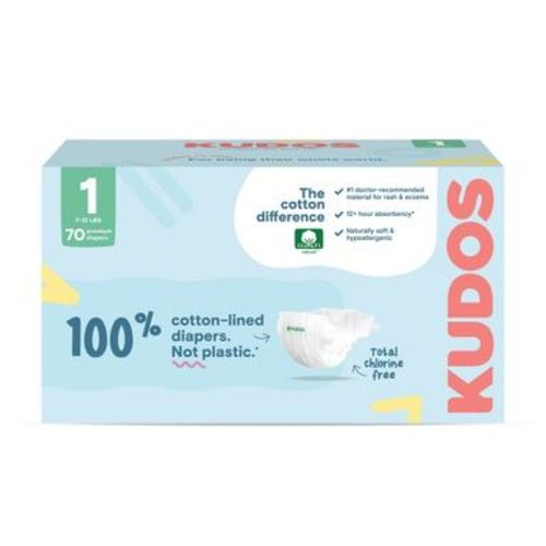 Kudos Chlorine Free Cotton-Lined Disposable Diapers - Size 1 - 70ct