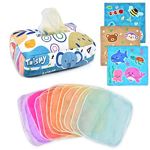 Baby Toys 6-12 Months Tissue Toy Montessori Toy for Babies 6-12 18 Months, Soft Contrast Crinkle Sensory Toys for Toddlers