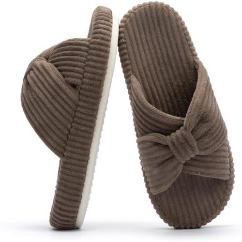 Chantomoo Slippers for Women Memory Foam House Bedroom Corduroy Bow Crossbands Slide Slipper Shoes Comfy Trendy Gift Slippers