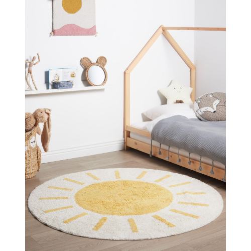 Round Colorful Rug For Girls Room | Soft Cotton Round Rug | Circle Rug For Nursery Decor | Kids Room Rug | Girls Bedroom Yellow Soft Rug