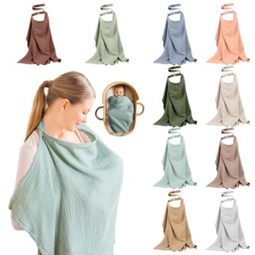 Clearance! Aminojy Premium Organic Nursing Cover - 5-In-1 Breathable Muslin Breastfeeding Shawl with Viewing Window & Adjustable Strap (Car Seat Canopy/Stroller Cover)