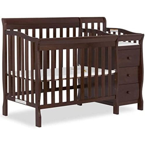 Dream On Me Jayden 4-in-1 Mini Convertible Crib And Changer in Espresso, Greenguard Gold Certified, Non-Toxic Finish, New Zealand Pinewood, 1" Mattress Pad